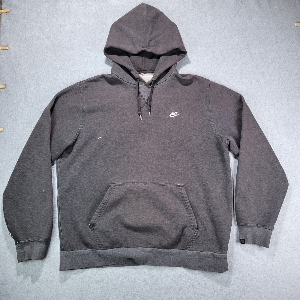 Nike Hoodie Men XL Gray Distressed Pullover Embroidered Logo Thrashed Pocket